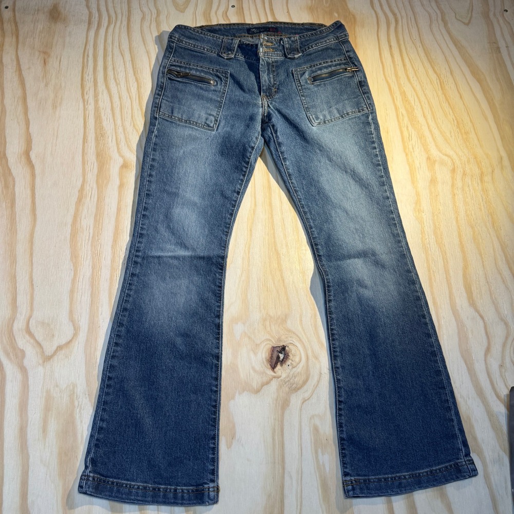 American Eagle Women's Low Rise Zipper Pocket Flare Denim Jeans Blue Size 6